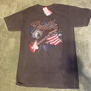 Fender Guitars Men's T-Shirt Genuine Merch USA Flag Eagle Black Vintage Wash Tee